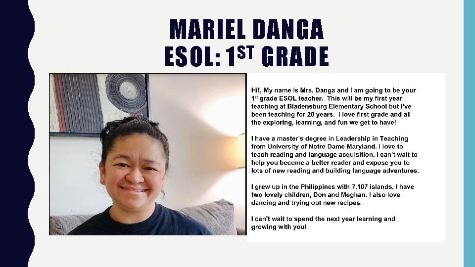 MARIEL DANGA ST ESOL: 1 GRADE 