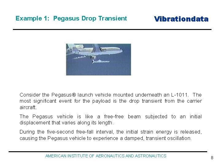 Example 1: Pegasus Drop Transient Vibrationdata Consider the Pegasus launch vehicle mounted underneath an
