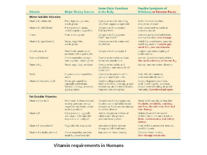 Vitamin requirements in Humans 