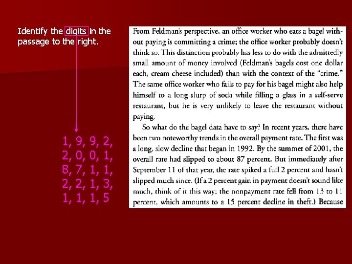 Identify the digits in the passage to the right. 1, 2, 8, 2, 1,