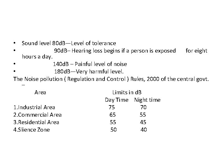  • Sound level 80 d. B—Level of tolerance • 90 d. B– Hearing