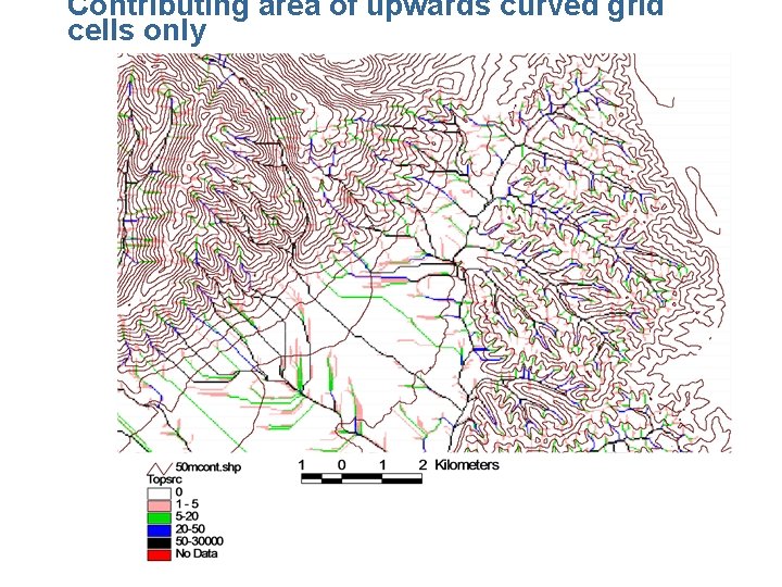 Contributing area of upwards curved grid cells only 