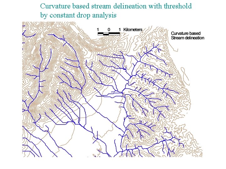 Curvature based stream delineation with threshold by constant drop analysis 