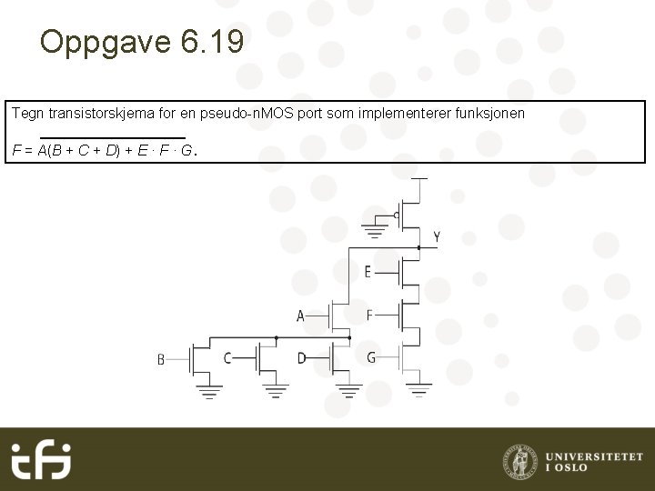 Oppgave 6. 19 Tegn transistorskjema for en pseudo-n. MOS port som implementerer funksjonen F