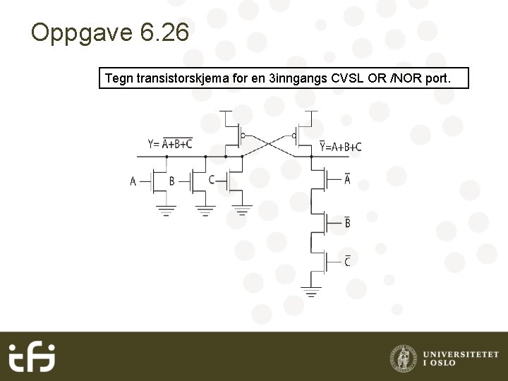 Oppgave 6. 26 Tegn transistorskjema for en 3 inngangs CVSL OR /NOR port. 