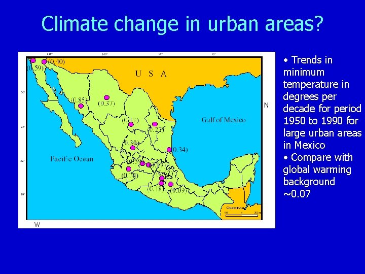 Climate change in urban areas? • Trends in minimum temperature in degrees per decade