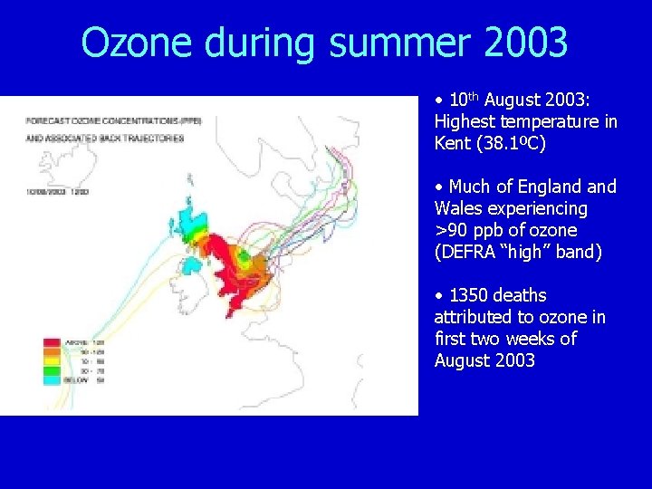 Ozone during summer 2003 • 10 th August 2003: Highest temperature in Kent (38.