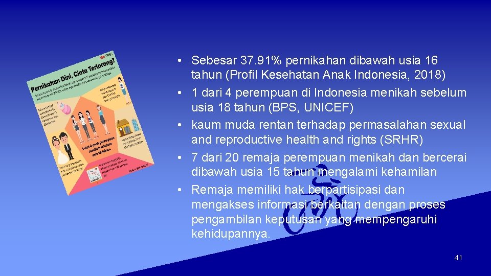  • Sebesar 37. 91% pernikahan dibawah usia 16 tahun (Profil Kesehatan Anak Indonesia,