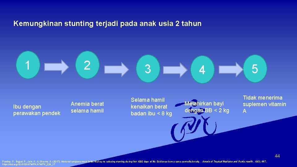 Kemungkinan stunting terjadi pada anak usia 2 tahun 1 Ibu dengan perawakan pendek 2