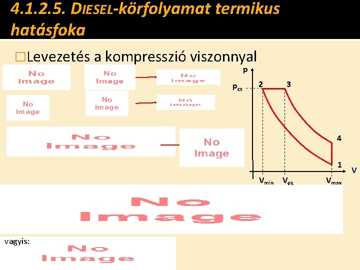 4. 1. 2. 5. DIESEL-körfolyamat termikus hatásfoka �Levezetés a kompresszió viszonnyal p pcs 2