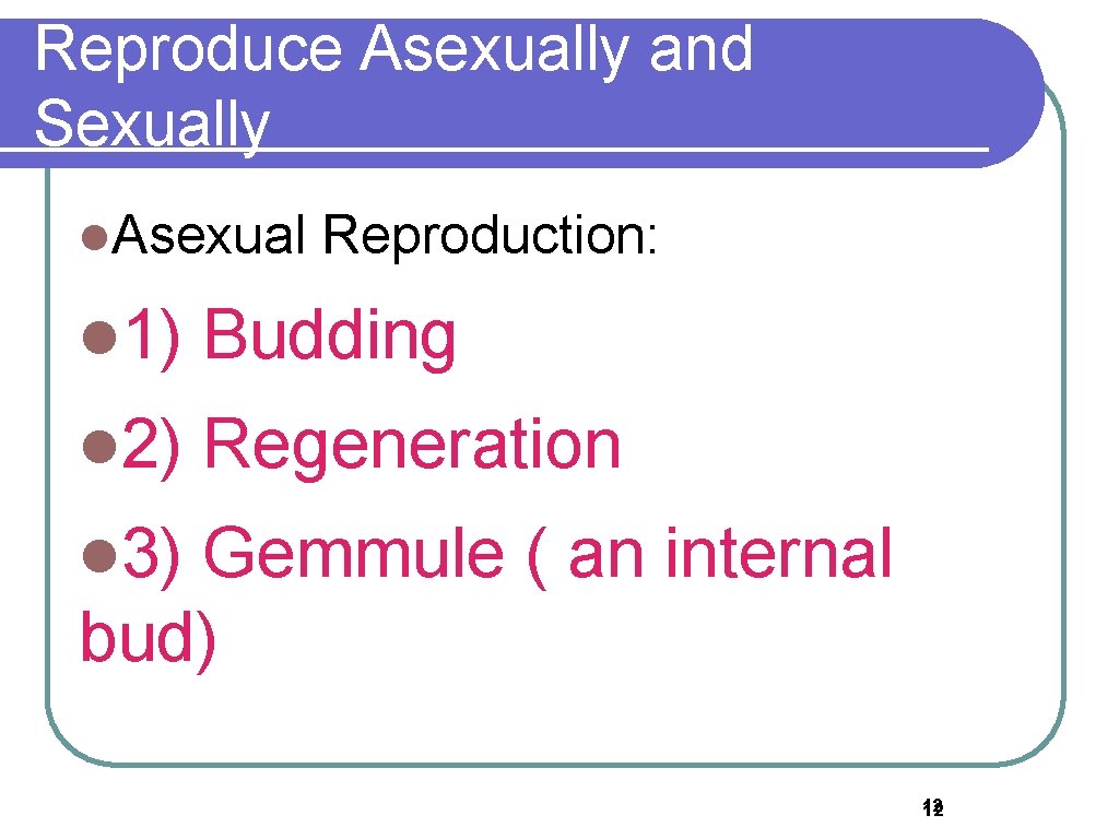 Reproduce Asexually and Sexually l. Asexual Reproduction: l 1) Budding l 2) Regeneration l