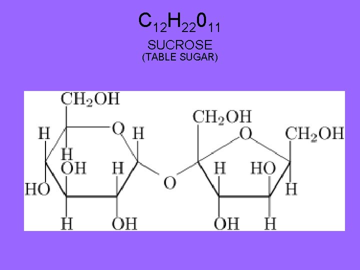 C 12 H 22011 SUCROSE (TABLE SUGAR) C 12 H 22011 SUCROSE (TABLE SUGAR)