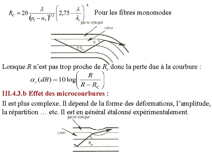 Pour les fibres monomodes Lorsque R n’est pas trop proche de Rc donc la