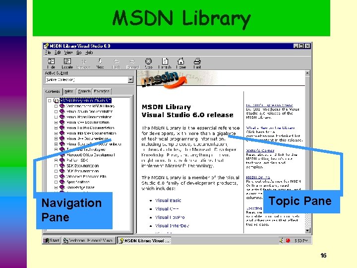 MSDN Library Navigation Pane Topic Pane 16 