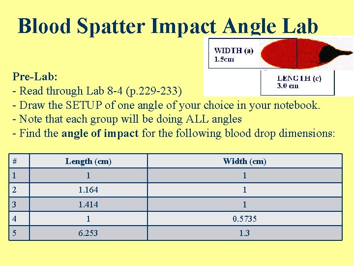Blood Spatter Impact Angle Lab Pre-Lab: - Read through Lab 8 -4 (p. 229