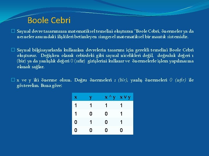 Boole Cebri � Sayısal devre tasarımının matematiksel temelini oluşturan “Boole Cebri, önermeler ya da