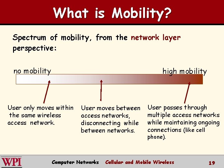 What is Mobility? Spectrum of mobility, from the network layer perspective: no mobility high