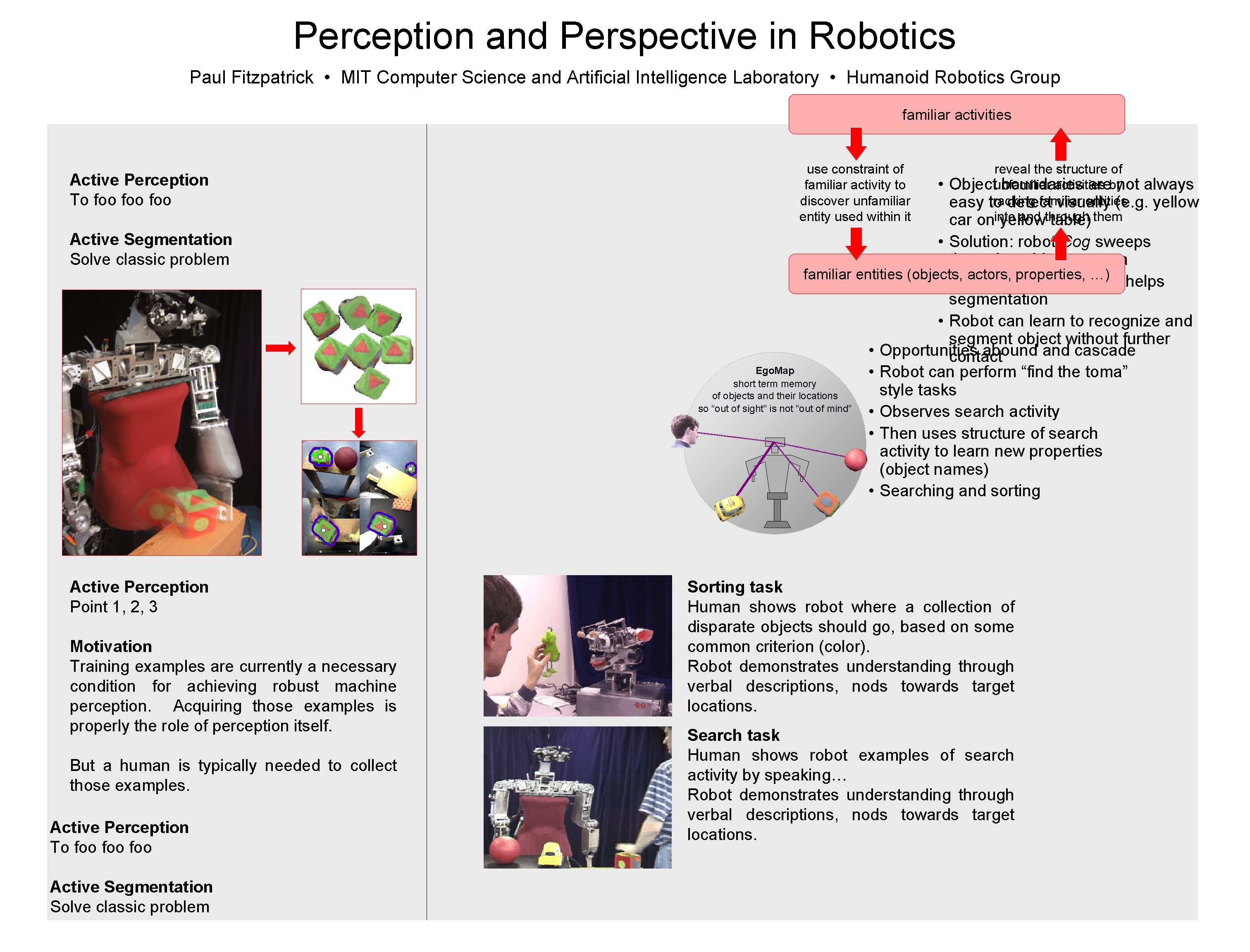 Perception and Perspective in Robotics Paul Fitzpatrick • MIT Computer Science and Artificial Intelligence