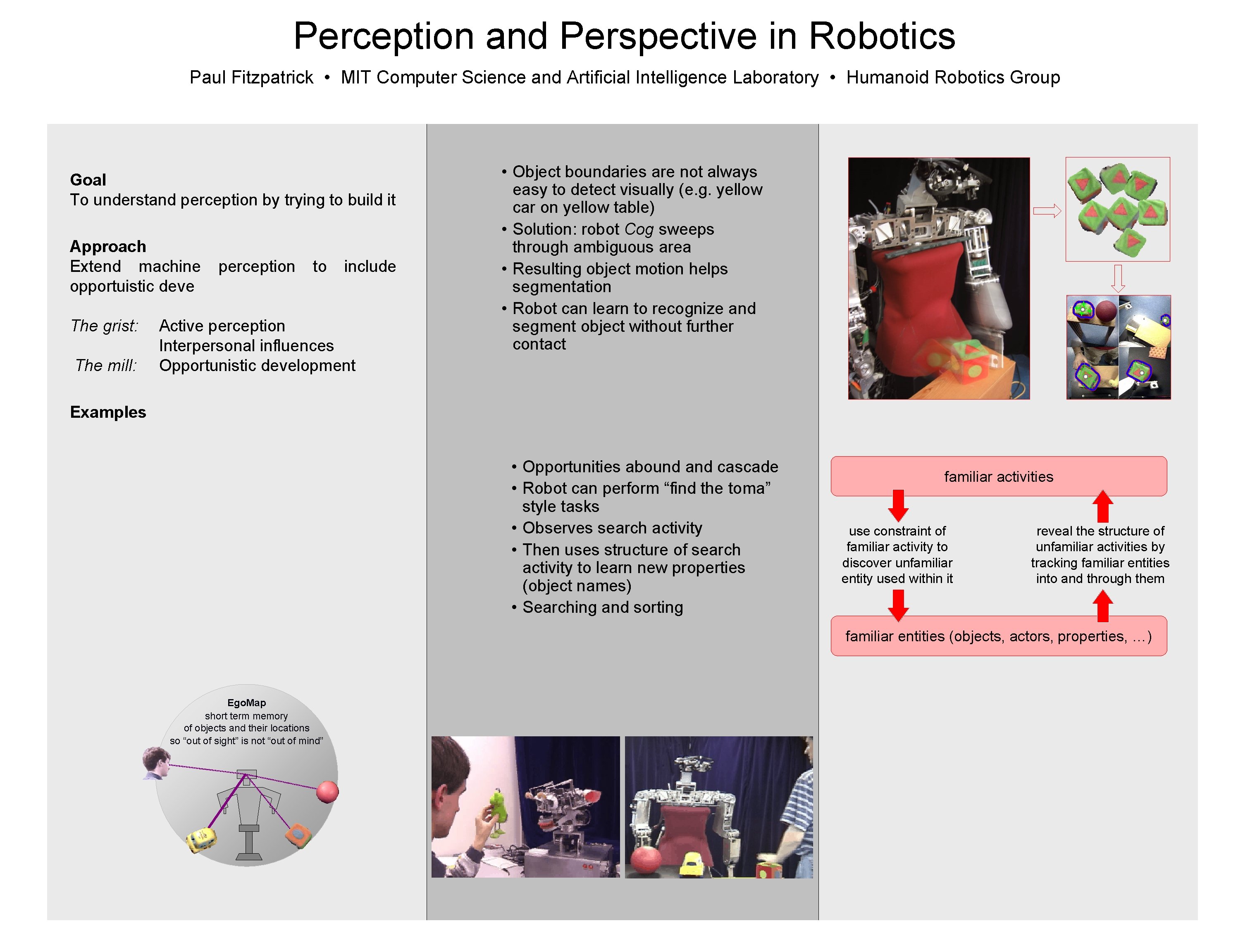 Perception and Perspective in Robotics Paul Fitzpatrick • MIT Computer Science and Artificial Intelligence