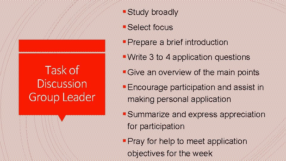 § Study broadly § Select focus § Prepare a brief introduction Task of Discussion