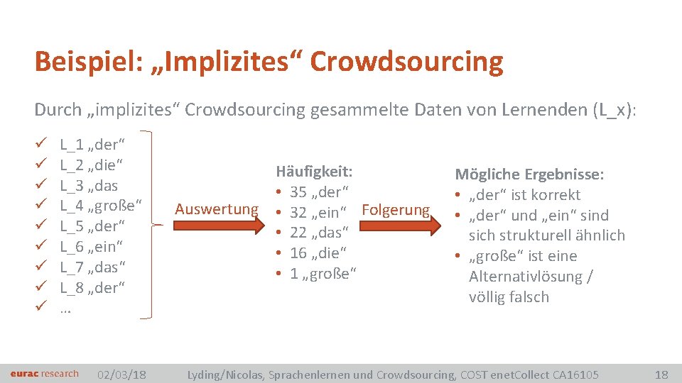 Beispiel: „Implizites“ Crowdsourcing Durch „implizites“ Crowdsourcing gesammelte Daten von Lernenden (L_x): ü ü ü