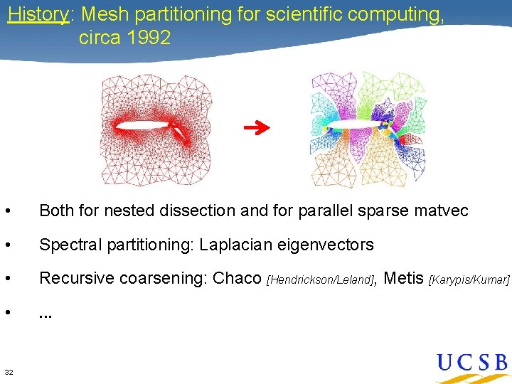 History: Mesh partitioning for scientific computing, circa 1992 • Both for nested dissection and