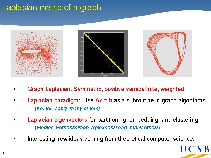 Laplacian matrix of a graph • Graph Laplacian: Symmetric, positive semidefinite, weighted. • Laplacian