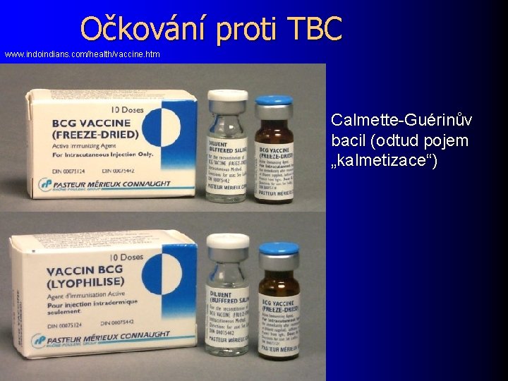 Očkování proti TBC www. indoindians. com/health/vaccine. htm Calmette-Guérinův bacil (odtud pojem „kalmetizace“) 