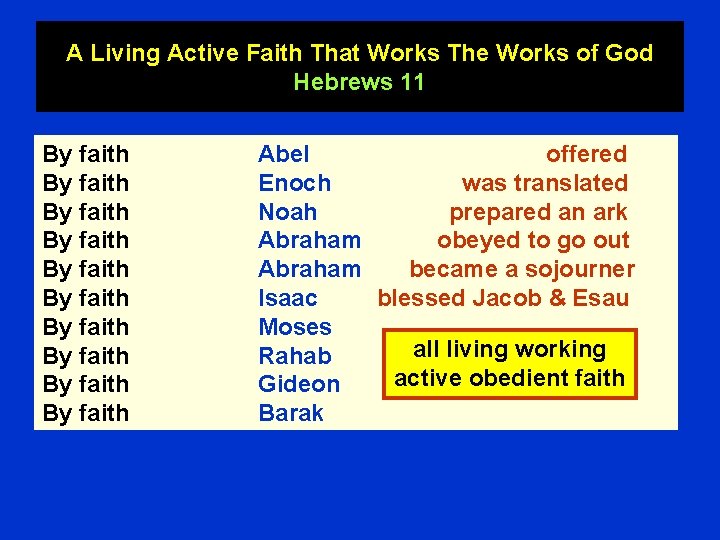 A Living Active Faith That Works The Works of God Hebrews 11 By faith