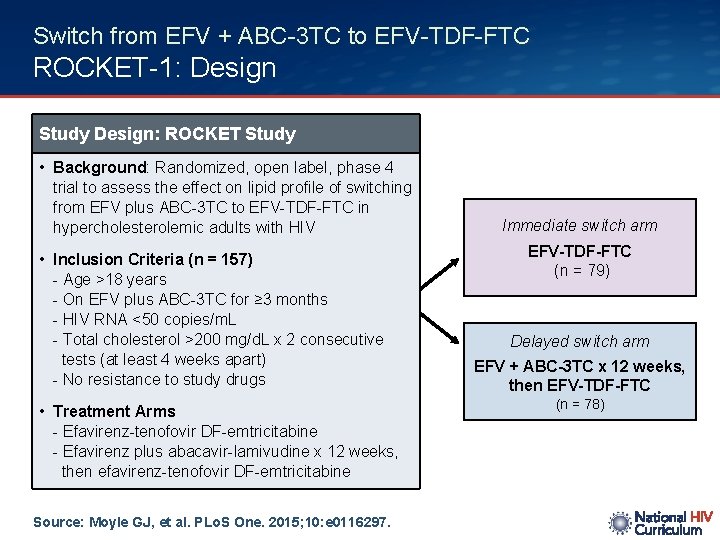 Switch from EFV + ABC-3 TC to EFV-TDF-FTC ROCKET-1: Design Study Design: ROCKET Study