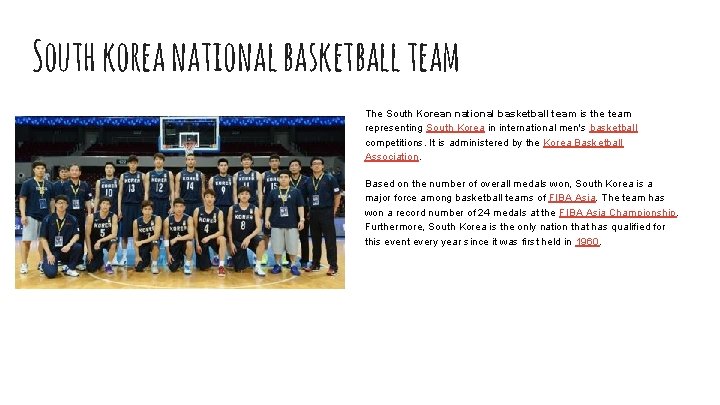 South korea national basketball team The South Korean national basketball team is the team