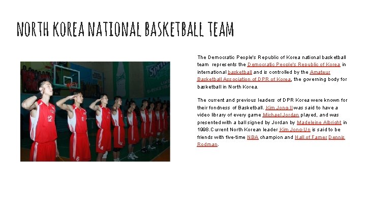north korea national basketball team The Democratic People's Republic of Korea national basketball team