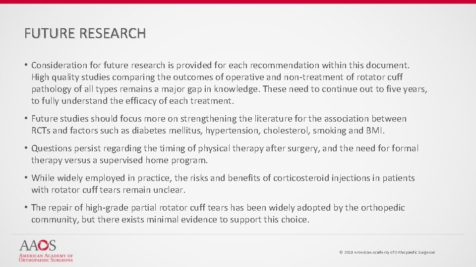 FUTURE RESEARCH • Consideration for future research is provided for each recommendation within this