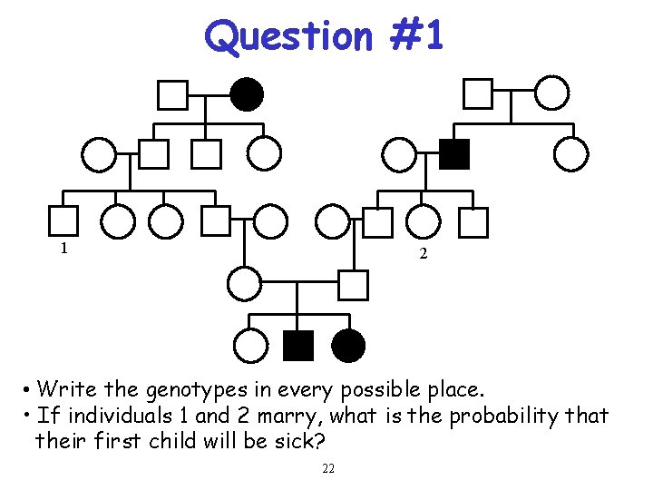 Question #1 1 2 • Write the genotypes in every possible place. • If