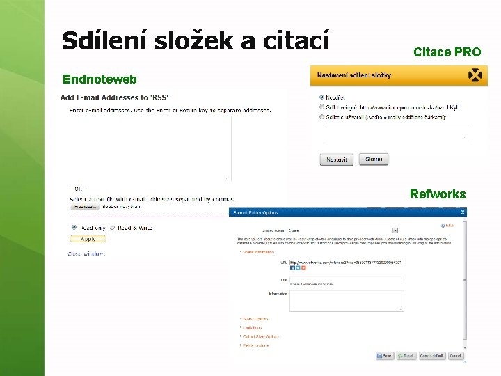 Sdílení složek a citací Citace PRO Endnoteweb Refworks 