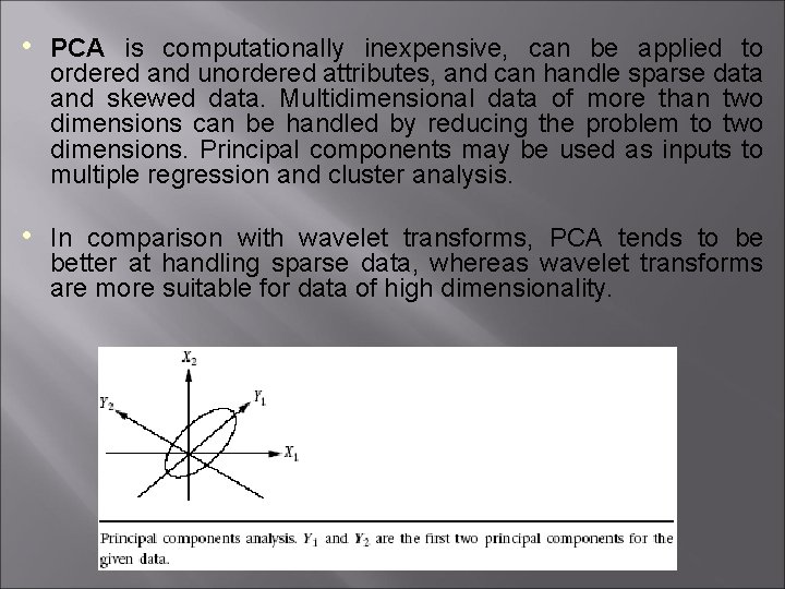 • PCA is computationally inexpensive, can be applied to ordered and unordered attributes,