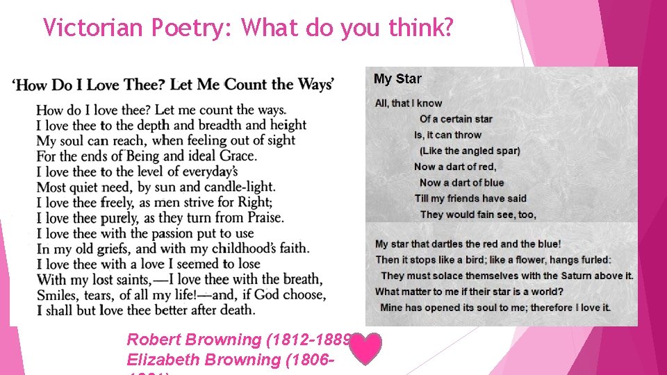 Victorian Poetry: What do you think? Robert Browning (1812 -1889) Elizabeth Browning (1806 -