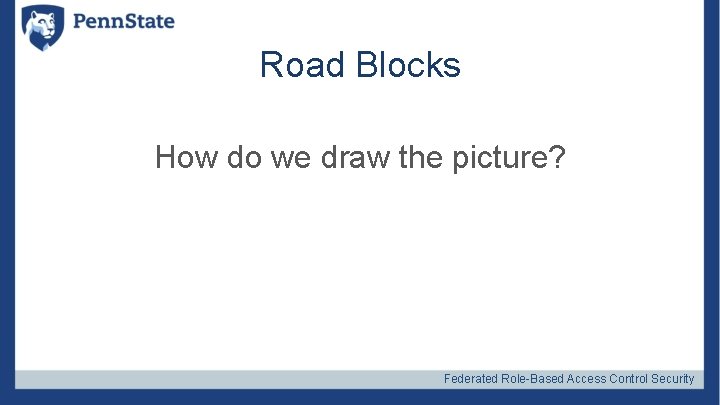 Road Blocks How do we draw the picture? Federated Role-Based Access Control Security 