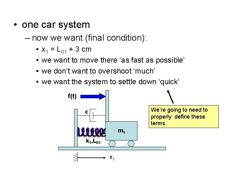  • one car system – now we want (final condition): • • x