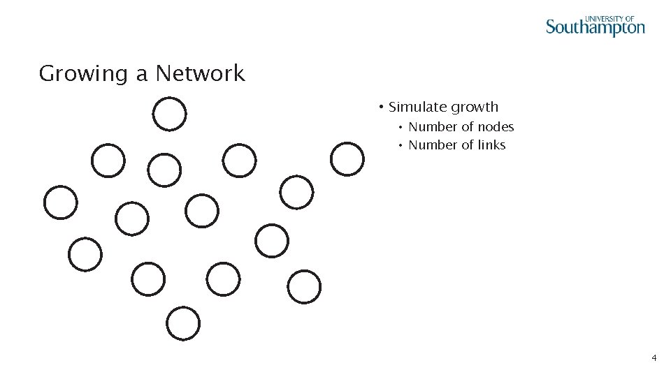 Growing a Network • Simulate growth • Number of nodes • Number of links