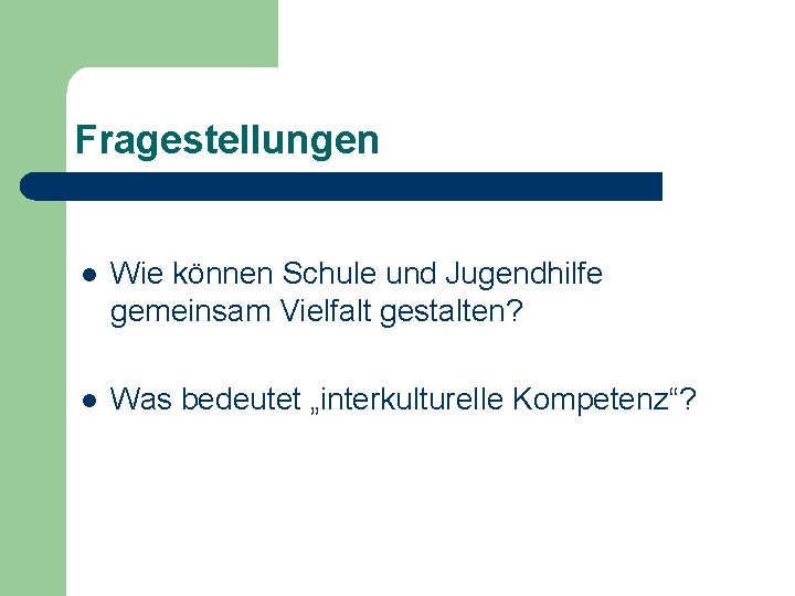 Fragestellungen l Wie können Schule und Jugendhilfe gemeinsam Vielfalt gestalten? l Was bedeutet „interkulturelle