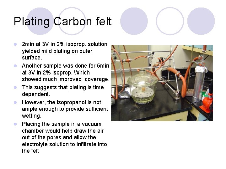 Plating Carbon felt l l l 2 min at 3 V in 2% isoprop.