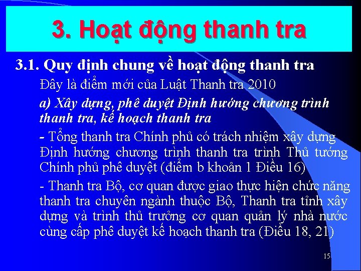 3. Hoạt động thanh tra 3. 1. Quy định chung về hoạt động thanh