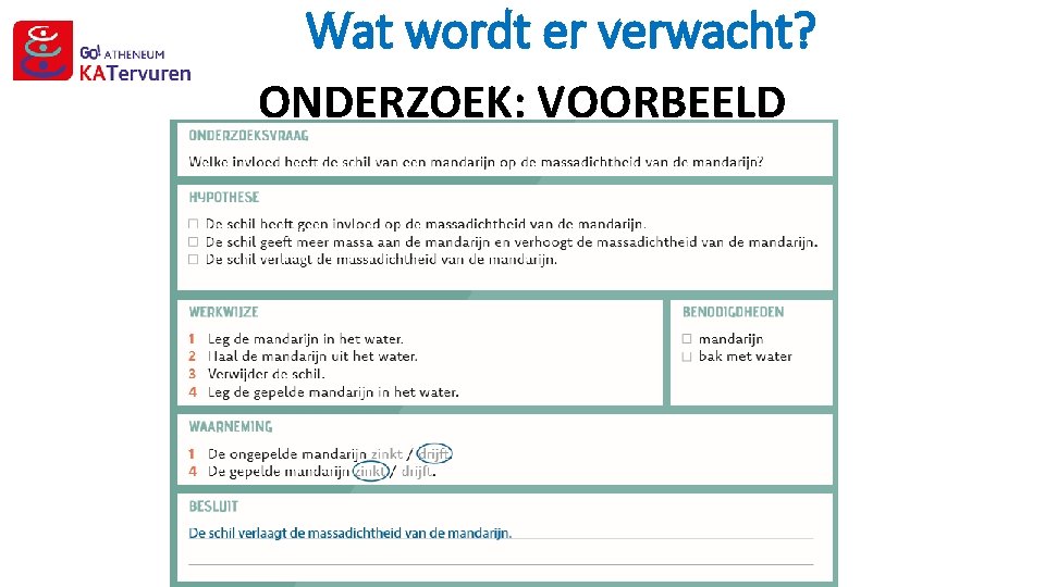 Wat wordt er verwacht? ONDERZOEK: VOORBEELD 