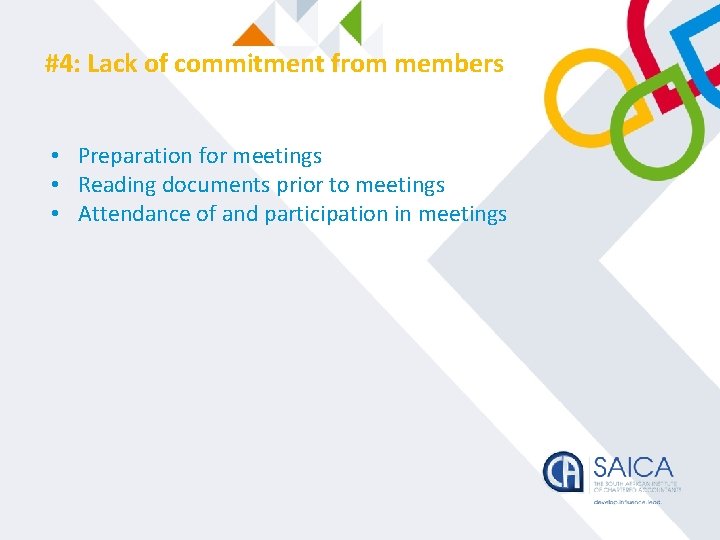 #4: Lack of commitment from members • Preparation for meetings • Reading documents prior