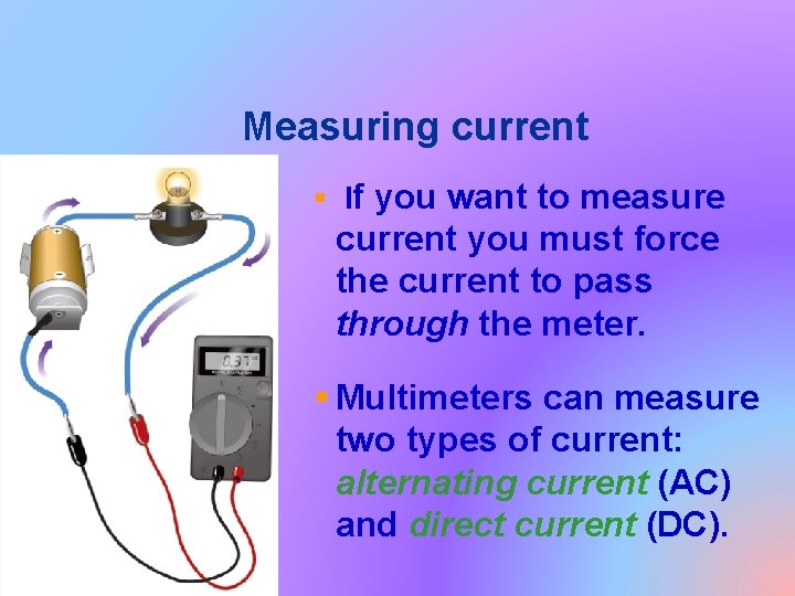 Measuring current § If you want to measure current you must force the current