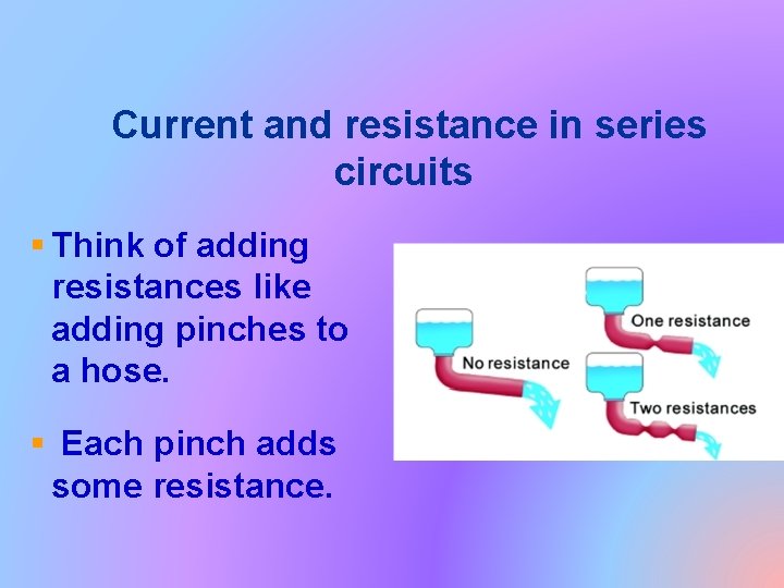 Current and resistance in series circuits § Think of adding resistances like adding pinches