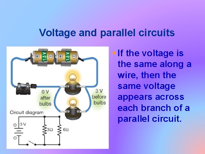 Voltage and parallel circuits § If the voltage is the same along a wire,