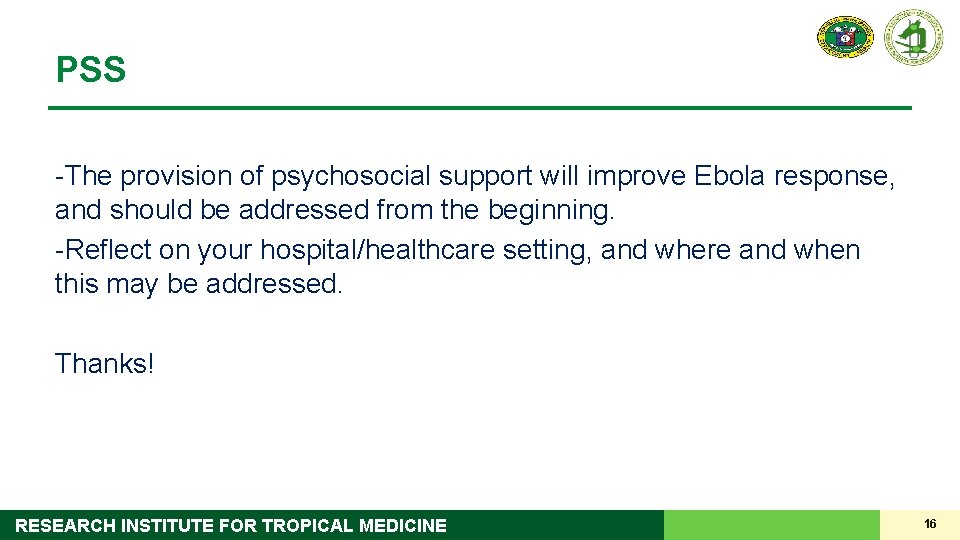 PSS -The provision of psychosocial support will improve Ebola response, and should be addressed