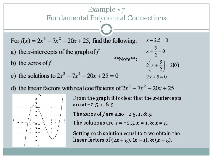 Example #7 Fundamental Polynomial Connections **Note**: From the graph it is clear that the